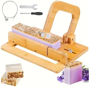 Adjustable Manual Wood & Wire Soap Cutter Slicer - Heavy-Duty Handmade Soap Making, Candle Trimming, Cheese Cutting Tool with Wire Blade & Green Guide Rail - DIY Crafting Tool for Homemade Soaps, Candles, Soft Cheeses