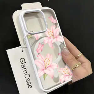 Pink Lily Butterfly Watercolor Phone Case， Romantic Floral Garden Style for iPhone 17 16 15 14 13 12 11 Plus Pro Max.A17