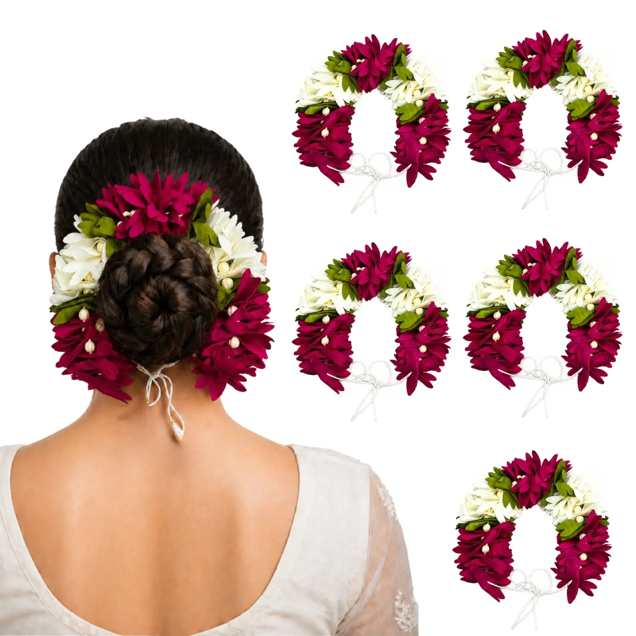 Elegant Floral Gajra Hair Accessories | Reusable Artificial Veni Bun Jewelry | Weddings, Karva Chauth, Pooja | Perfect Bridal Touch
