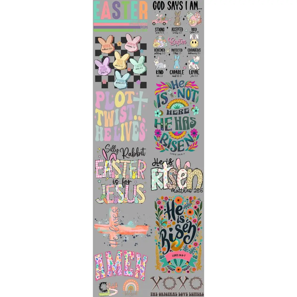 He Is Risen DTF Transfers Gang Sheet 22” wide x 60” long DIY Direct to Film T Shirt Transfers