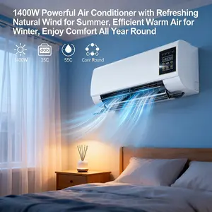 Wall-mounted heating & cooling fan 1400W high power, 2-speed quiet operation, universal for bedroom, living room, dorm and small apartment, year-round circulating air supply