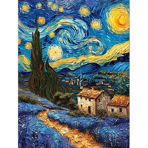 1PCS Starry Night View, 16x20 Inch, Frameless, Diy Painting Supplies, Suitable for Art Students DIY Digital Painting Kit, Professional Paintings, Paint by Numbers, Handcraft Art Set, Acrylic Painting, For Home Wall Decoration and Gifts
