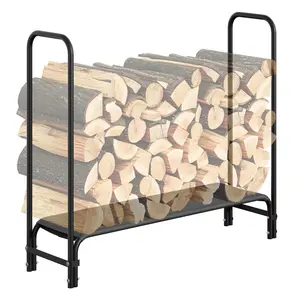4FT Firewood Rack Stand, Wood Holder for Outdoor Indoor Storage, Heavy Duty Wood Rack with 4000 LBS Load Capacity Keep Firewood Organized Space Saving, Firewood Holder Organizer, Black