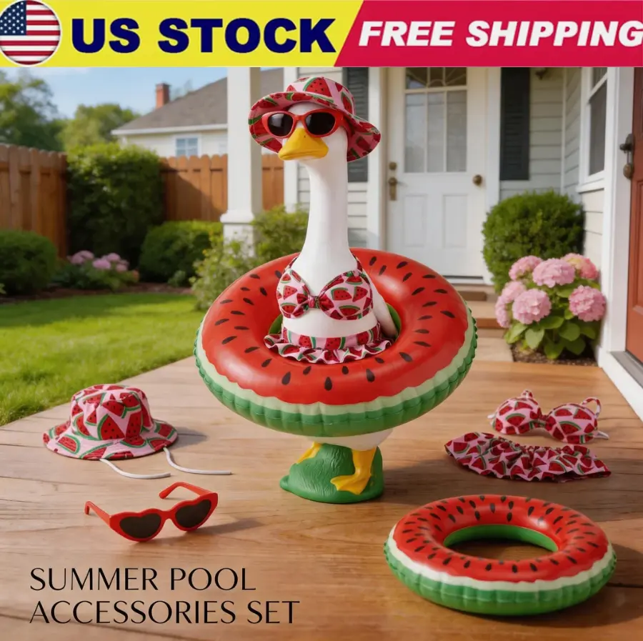 23" Plastic Lawn Goose Outfit Pack, Funny Hawaiian-Themed Costume with Bikini Top, Skirt, Sunglasses, Sun Hat, Watermelon & Lemon Prints, Stretchy Easy-Clean Photo Accessories, Patio Decor, Fall Sale, Retro Sunglasses
