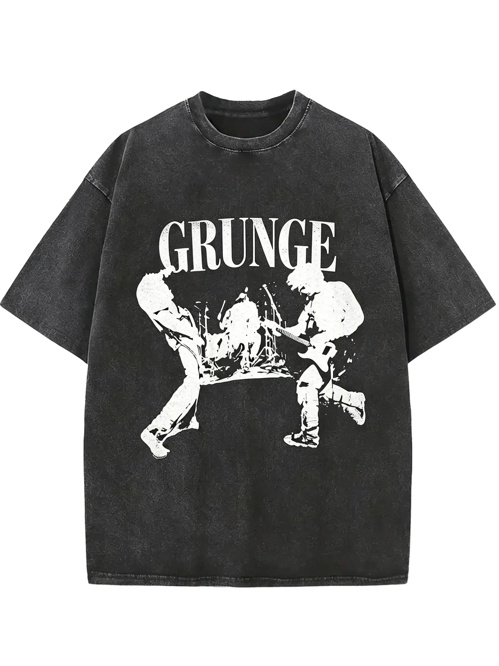A vintage-style, washed-finish T-shirt featuring a 90s rock-inspired "GRUNGE" graphic; this loose-fitting, unisex tee with a distressed look makes an ideal alternative-style gift for music fans.