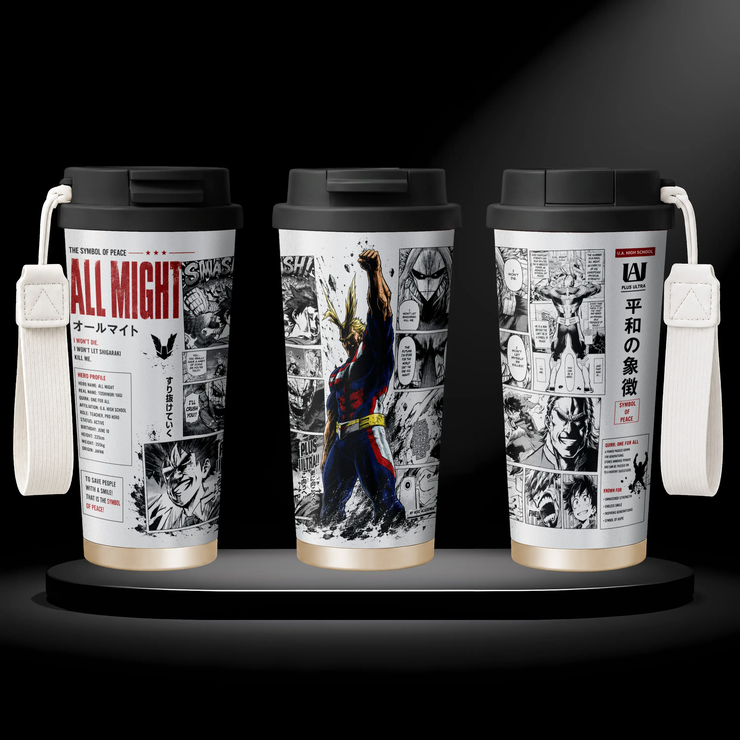 All Might MHA Insulated Tumbler Symbol of Peace MHA Anime Stainless Steel 17oz 24oz 30oz Travel Mug Double Wall Vacuum Hot Cold Coffee Cup Reusable Drinkware Gift for My Hero Academia Fans