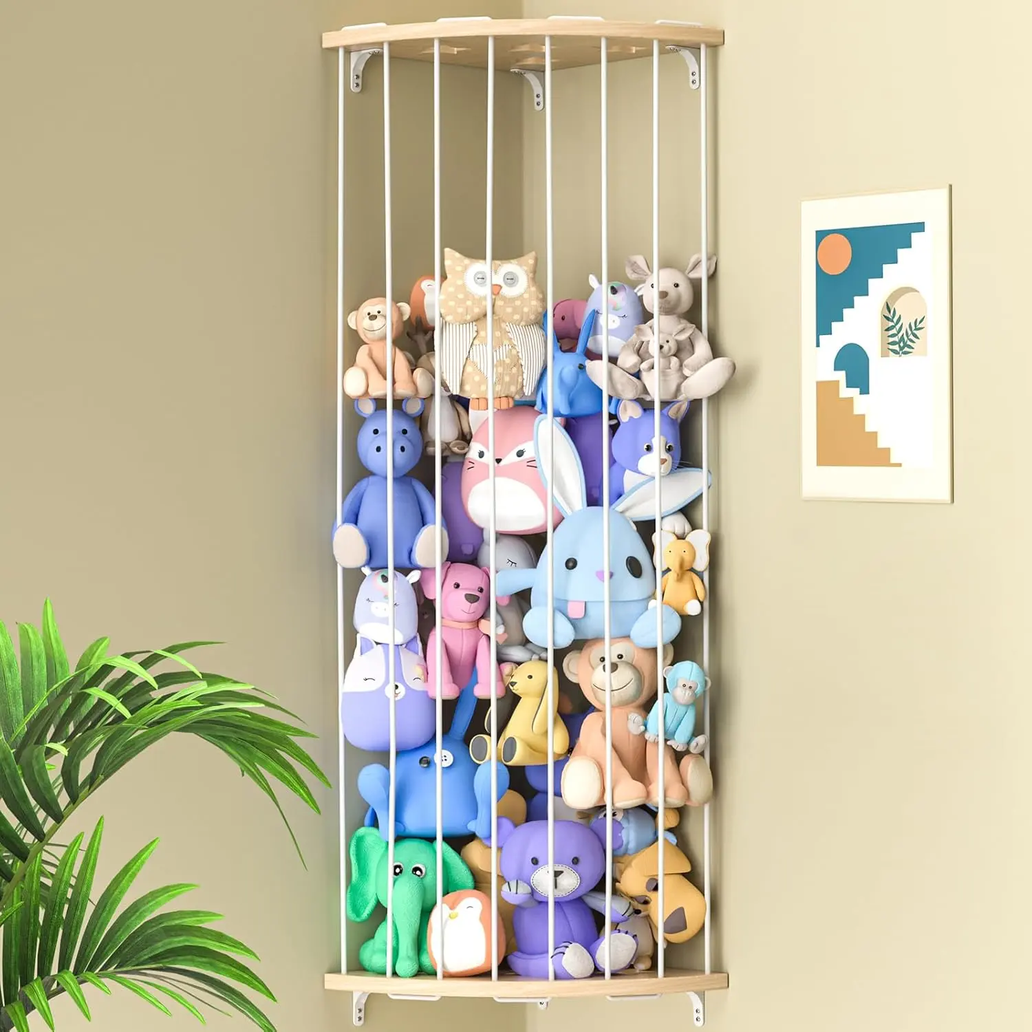 Wooden Hangable Corner Toy Storage Rack with Star Pattern, Length-Adjustable Hanging Plush Organizer Shelf for Nursery Play Room - Home Supplies, Racks, Unisex