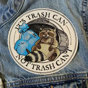 It's Called Trash Can Not Trash Can't Raccoon Patch, Iron On, Sew On, Jacket Patches, Embroidered, Patches For Bags, Multiple Sizes easy application Embroidery Design Western Embroidery