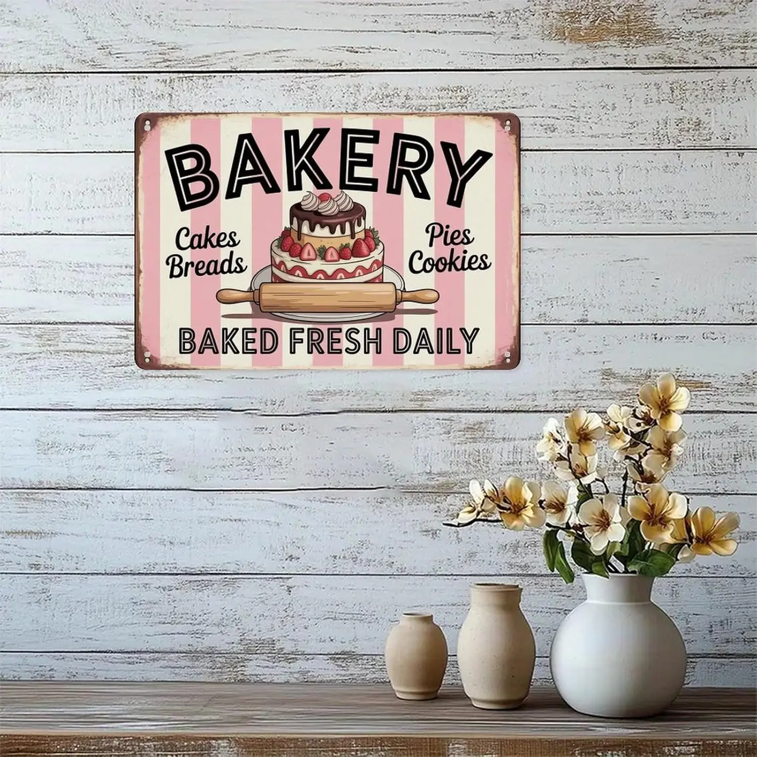Legacy Style Gift Tin Home Sign - 8x12 in Rust-Resistant Rectangular Bakery Wall Plaque, Breads Print Kitchen Decor, Birthday Gift