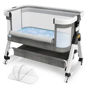 3-in-1 Baby Bassinet Bedside, Breathable Mesh Portable Crib with Mattress, 6 Height Adjustable Bassinet Bedside Sleeper with Foldable Wheels for Peaceful Nights