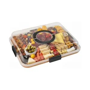 Charcuterie Board with Lid – Portable Cheese Board Box with 6 Compartments