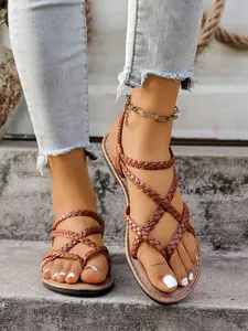 Women's New / Multi-Color Elegant Commuter Woven Cross Strap Flip Flops, Spring Summer Office Casual Comfort Shoes, Elegant Sandals