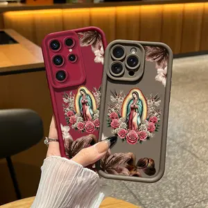 Retro Flower Madonna Pattern TPU Phone Case, Fashionable, Elegant, Christian Phone Protection Case, Suitable for iPhone 17 Air 16 15 14 Plus 13 12 11 Pro Max Plus XR X S Samsung Galaxy S25 S24 S23 S22 Phone Case-ZQ113