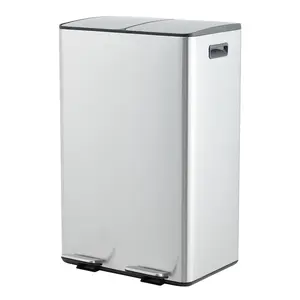30L Dual Compartment Kitchen Trash Can & Recycling Bin – Silver Stainless Steel Garbage Bin with Foot Pedal, Soft Close Lid & Fingerprint Resistant Design for Home Kitchen Use