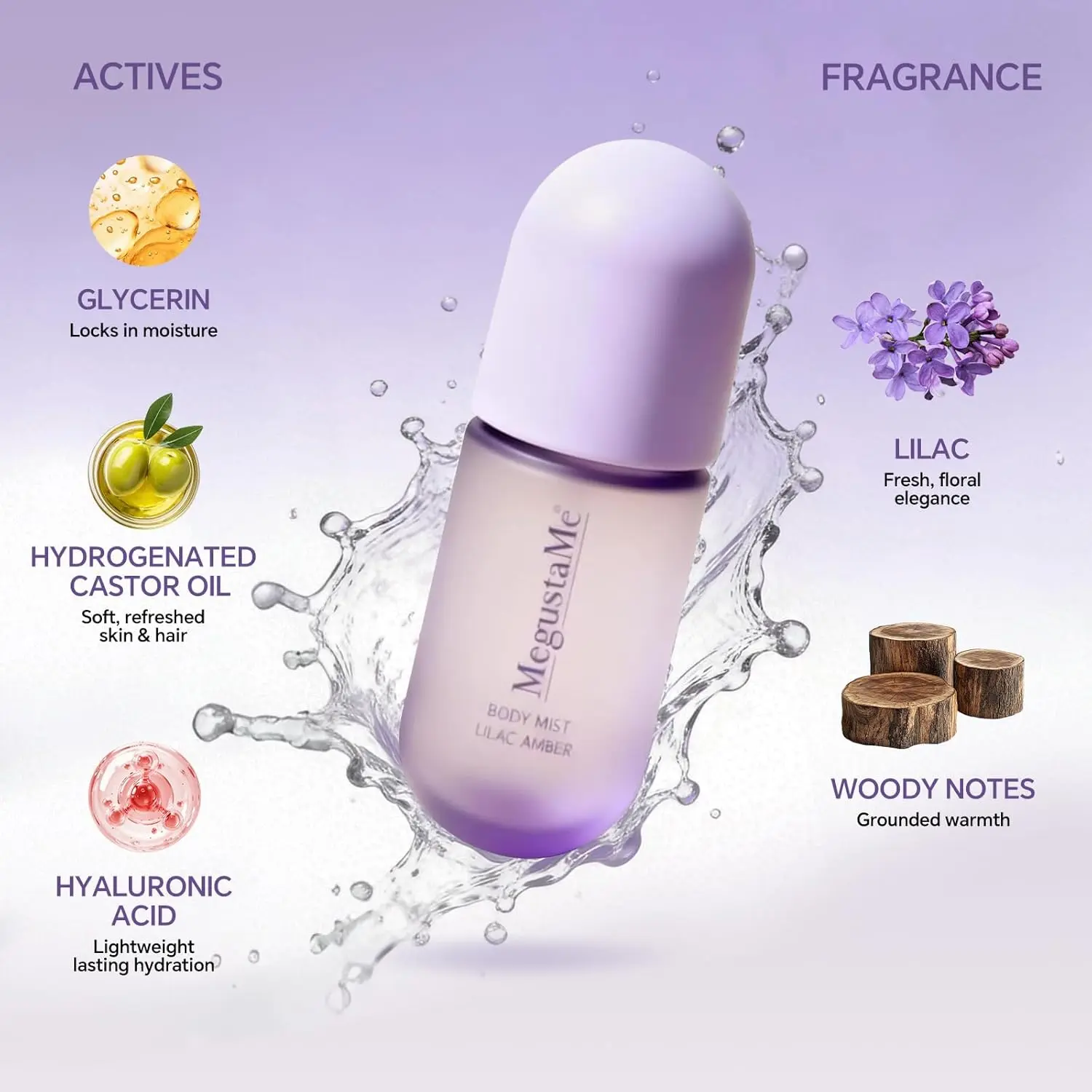 Lilac Amber Body & Hair Mist – Natural Floral Fragrance, Hydrates Skin, Tames Frizz, No Alcohol, Long-Lasting, 3.4 Fl Oz