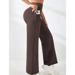 Women's High-Waisted, Butt-Lifting, Straight-Leg Fitness Pants - With Side Pockets |     Moisture-Wicking |     Outdoor Sports & Yoga Leggings