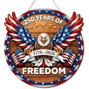 US 250th Anniversary Decoration Wooden Eagle Door Sign 250 Years of Freedom Wreath for Front Door Wall Signs Decor for 4th of July Home Decor Outdoor Indoor Party Supply