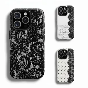 Black Lace Vintage Pattern Phone Case, Compatible with iPhone 17 Pro Max 16 15 14 13 12 11 Pro Max Plus and Samsung Galaxy S24 S23 S22 S21 S20, Cute Fashion Dual Layer Creative Case, Perfect Gift for Her/Him
