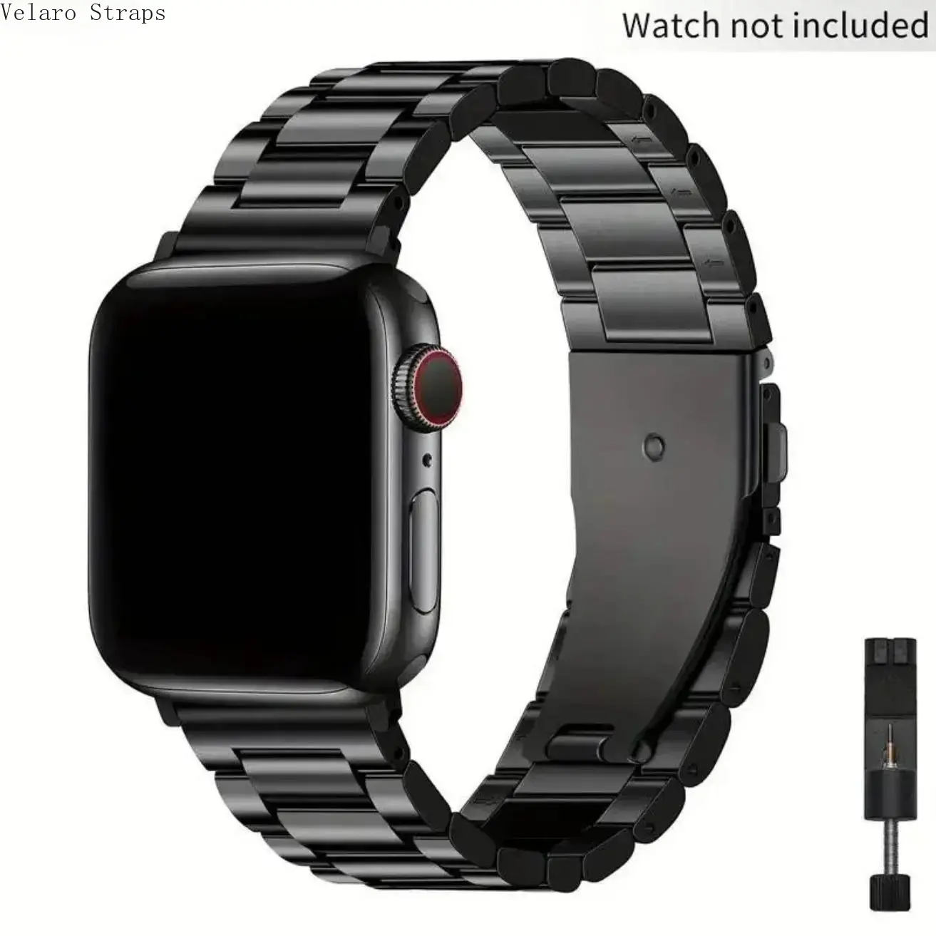 Three-Bead Link Stainless Steel Band for Apple Watch, Metal Replacement Strap with Folding Buckle, Adjustable Wristband with Free Tool for Daily Business Casual Wear