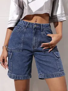 Women's Trendy American High Street Workwear Jeans Shorts, Pocket, Soft Fabric, 2026 Summer New Vintage Slim Straight Leg, Casual Everyday Wear