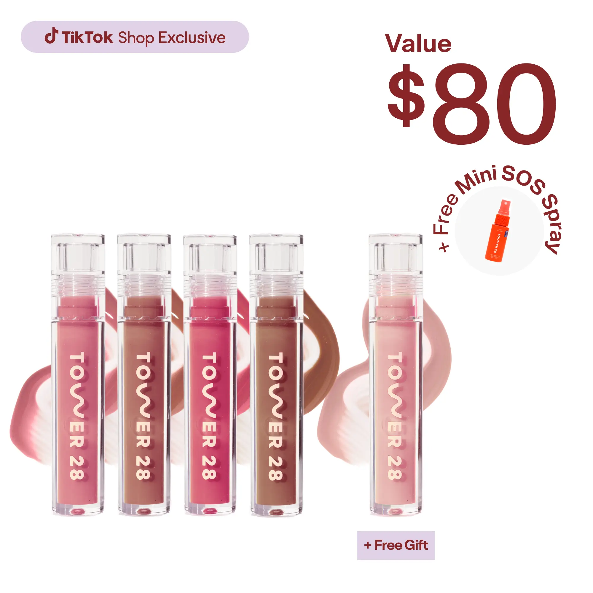 Tower 28 Beauty Milky Lip Set - Makeup, Blend, Nourishing, Sensitive, Glossy Cosmetic in Clear Bottle Matte Lipstick Lipgloss