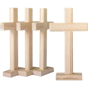 4 Pack Wooden Cross Unfinished  Crosses Tabletop Cross for Crafts 4.5x8.5 Inches