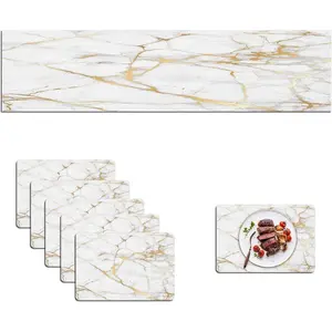 Luxury Gold Marble and Placemats Set of 6 Pieces, Gold Marble Placemats, Cloth Place Mats Indoor for,Washable for Dining Table