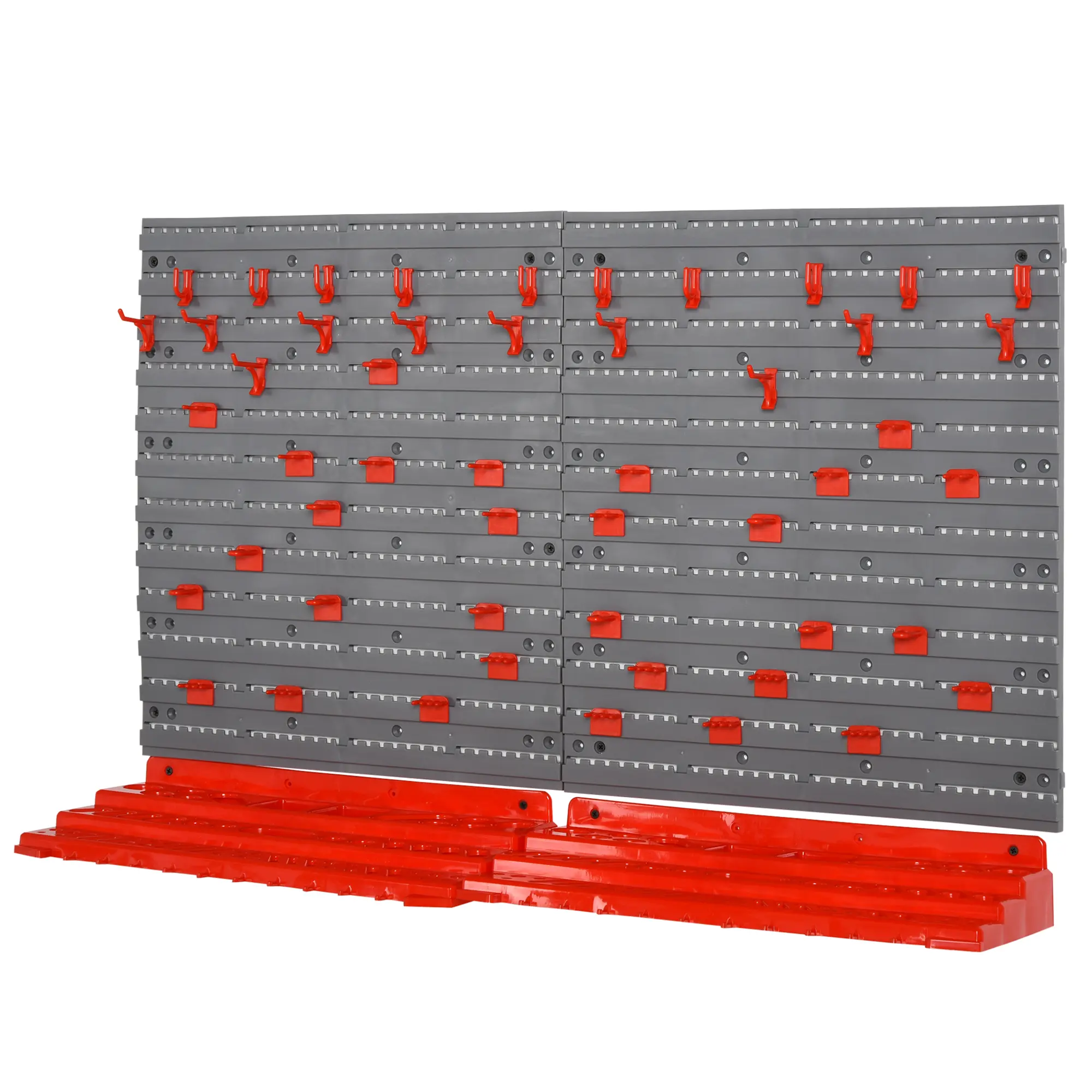54-Piece Heavy-Duty Modular PP Plastic Pegboard Tool Organizer, Wall-Mount DIY-Friendly Garage Storage System with 2 Grey Back Pegboards (66lbs Each), 2 Custom Units (18lbs Each Shelf), 50 Hooks, Customizable Setup, 21" W x 9" D x 37.5" H