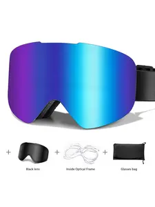 Ski Goggles with UV400 Protection+ Replacement Lenses, Anti-Fog, Interchangeable Magnetic Lenses, Frameless Design, Windproof Ski Goggles, Snowboard Goggles for Men Women Youth