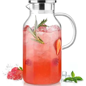 1 Gallon Glass Pitcher with Lid and Spout, 128oz Water Pitcher with Handle for Fridge, Large Iced  Jug for Juice, Coffee, Sangria, Beverage, Borosilicate Glass Carafe Hot/Cold Drink