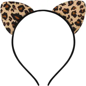Glitter Leopard Cheetah Ears Headband for Women Girls, Halloween Cosplay Leopard Costume Hair Accessories for Adult