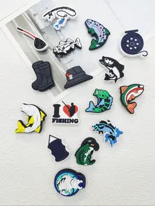 16-Piece Fishing Style PVC Shoe Charms Shoe Embellishments Fun Patterns Sandal Accessories DIY Decoration for Wristbands Garden Shoes Bubble Slippers Footwear