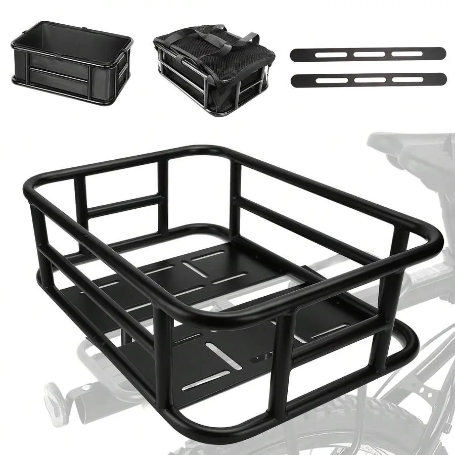 Bike Basket Rear, Bicycle Basket With Liner,Waterproof Cover,Cargo Net, Large Bike Back Baskets, Heavy Duty Rear Bicycle Baskets