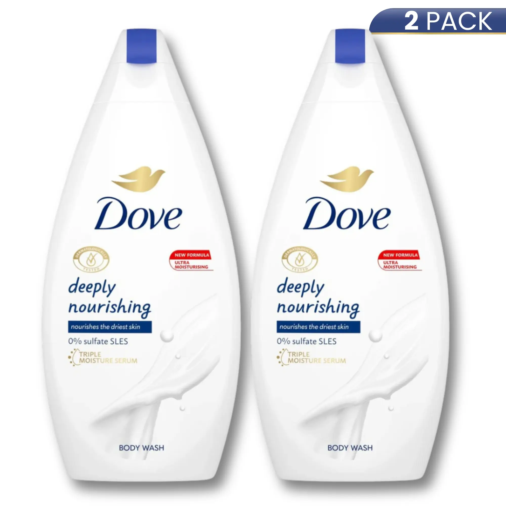 Dove Deeply Nourishing Moisturizer Cleanser, Hydrating Bath Shower Gel for Daily Body Care, Gentle Cleansing 2-Pack (15.2oz/450ml) for Fresh and Clean Skin