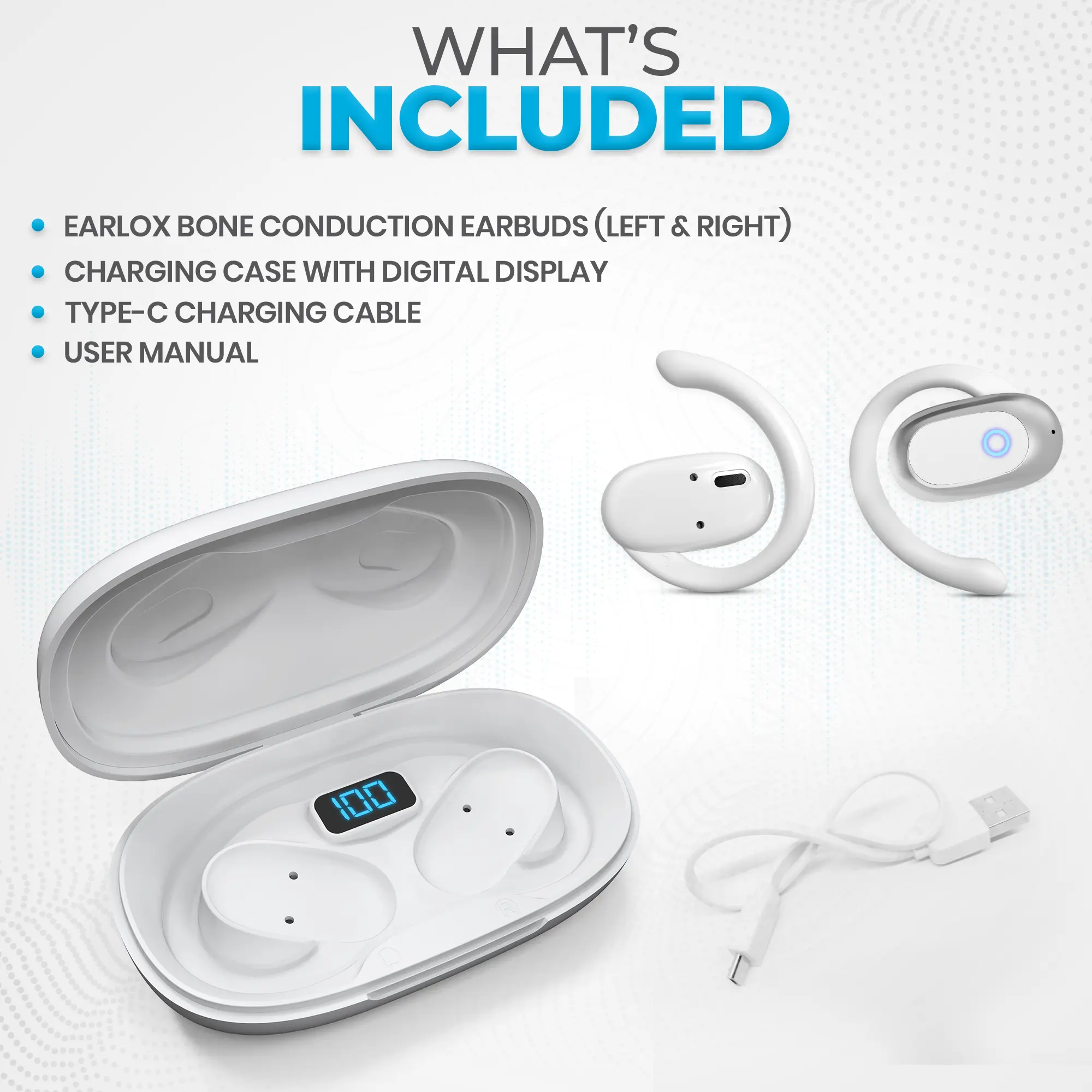 Bluestone Earlox Bone Conduction Wireless Earbuds | Bluetooth 5.3 Headphones with Rotatable Ear Hook | Digital Power Display | Water Resistant | 40+ Hour Battery Life | Quick Charge