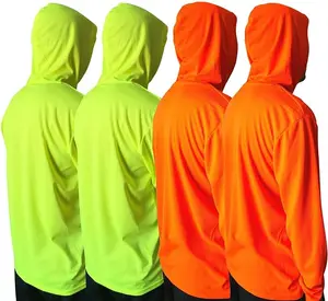4 SHIRT PACK OF Hi Visibility ultra light weigh Long sleeve hoodie shirt / polyester birdeye Fabric for quick dry AVAIALBE IN VARIOUS COLORS
