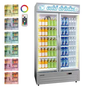 GARVEE 34.8 Cu.ft Double Door Commercial Beverage Cooler - 580-Can Glass Display Fridge | Frost-Free Air-Cooled, RGB Lights, Adjustable Shelves | for Bar/Restaurant/Store (Silver)