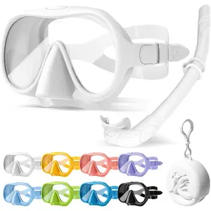 Snorkel Set Adults, Fashionable Macaron Colors Frameless Snorkeling Mask, Ultra Wide View Anti-Fog Snorkel Mask Set, Portable Professional Diving Snorkeling Set goggles