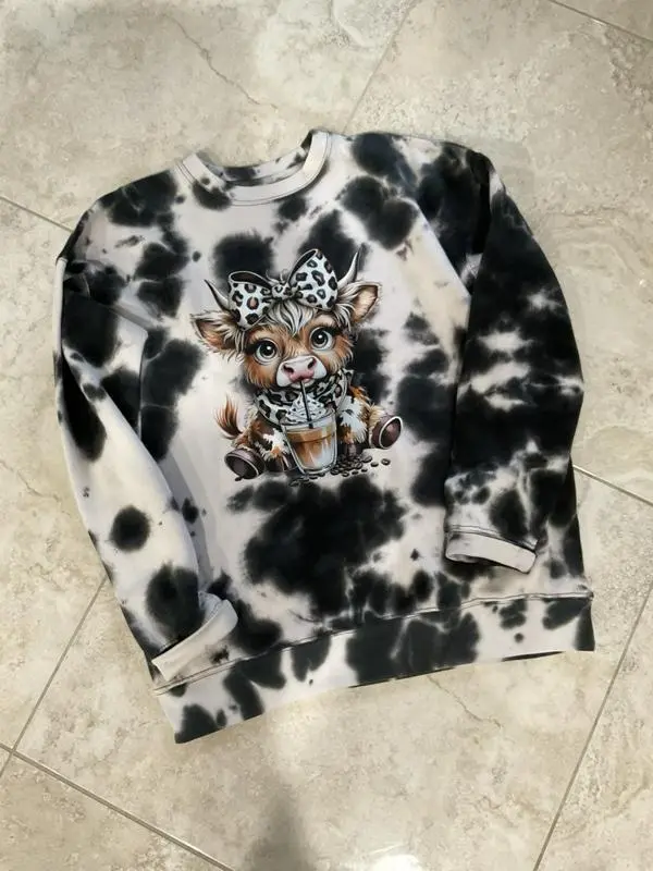 Tie Dye Coffee Cow Enza Crewneck Sweatshirt Everyday Style  love casual comfortable super soft relaxed fit unisex Sizing womenswear Streetwear  vintage Crewneck Printed Loose Graphic long sleeve Fashion Top Fleece Traditional Cotton