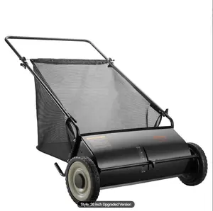 Push Lawn Sweeper, 26-inch Leaf & Grass Collector, Strong Rubber Wheels & Heavy Duty Thickened Steel, Durable to Use with Large Capacity 7 cu. ft. Mesh Collection Hopper Bag, 4 Spinning Brushes