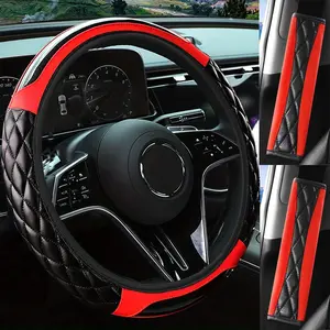 3Pcs/set Crystal Carbon Fiber Leather Auto Parts Set, Retractable Embossed Steering Wheel Cover, Shoulder Pads, Car Steering Wheel Insert Accessories