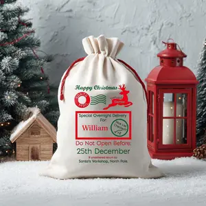 Reindeer Express Overnight Delivery Sack Personalized Santa Mail Gift Bag Christmas Sack