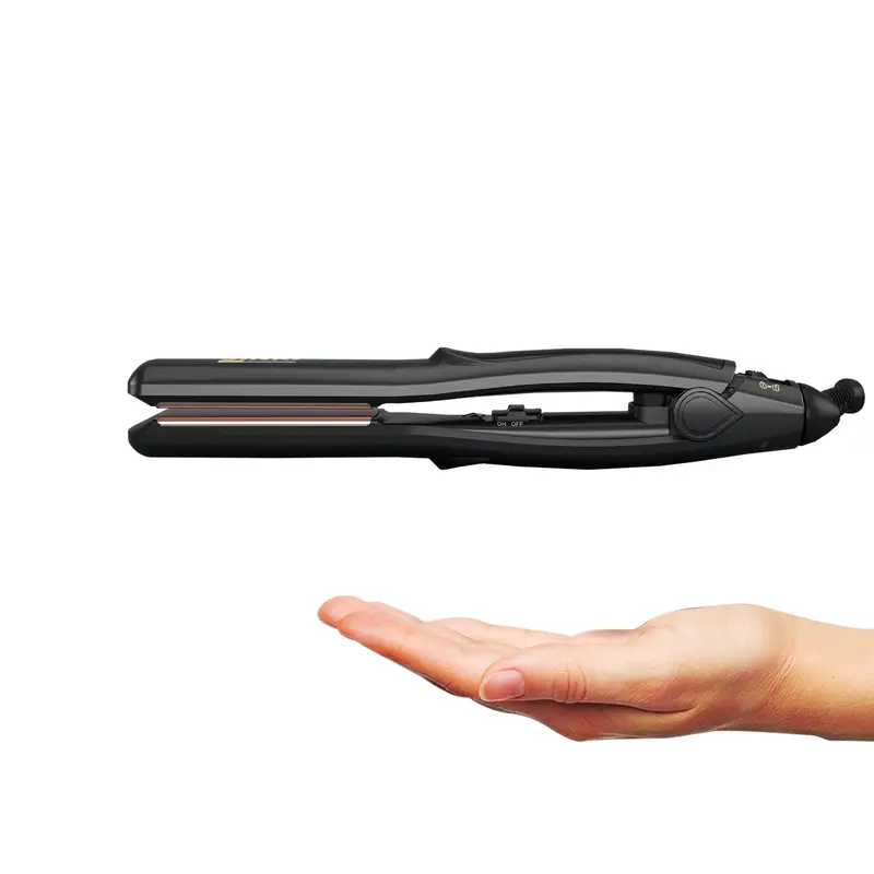 JINRI Titanium Plate Hair Straightener - 0.8in Plug-Powered Flat Iron, Portable Travel Size for All Hair Types, Dual Voltage (100-240V), Curling Function, Plastic Accents, Black