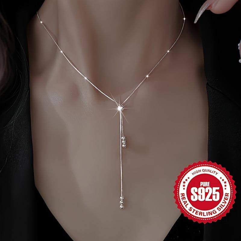 925 Sterling Silver Elegant Y-Shape Necklace for Women, Adjustable Bead Slider, Hypoallergenic, Versatile for All Seasons, Perfect Christmas Gift jewelry