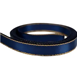 Navy Gold Trim 1/8" Ribbon - Simple Navy Blue Ribbon with Gold Trim Edge(50yrad)