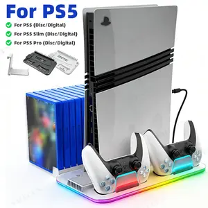 Cooling Stand for PS5 and PS5 Slim, Controller Charging Rack with RGB Indicator, Console Accessories for Playstation 5 Game Handle
