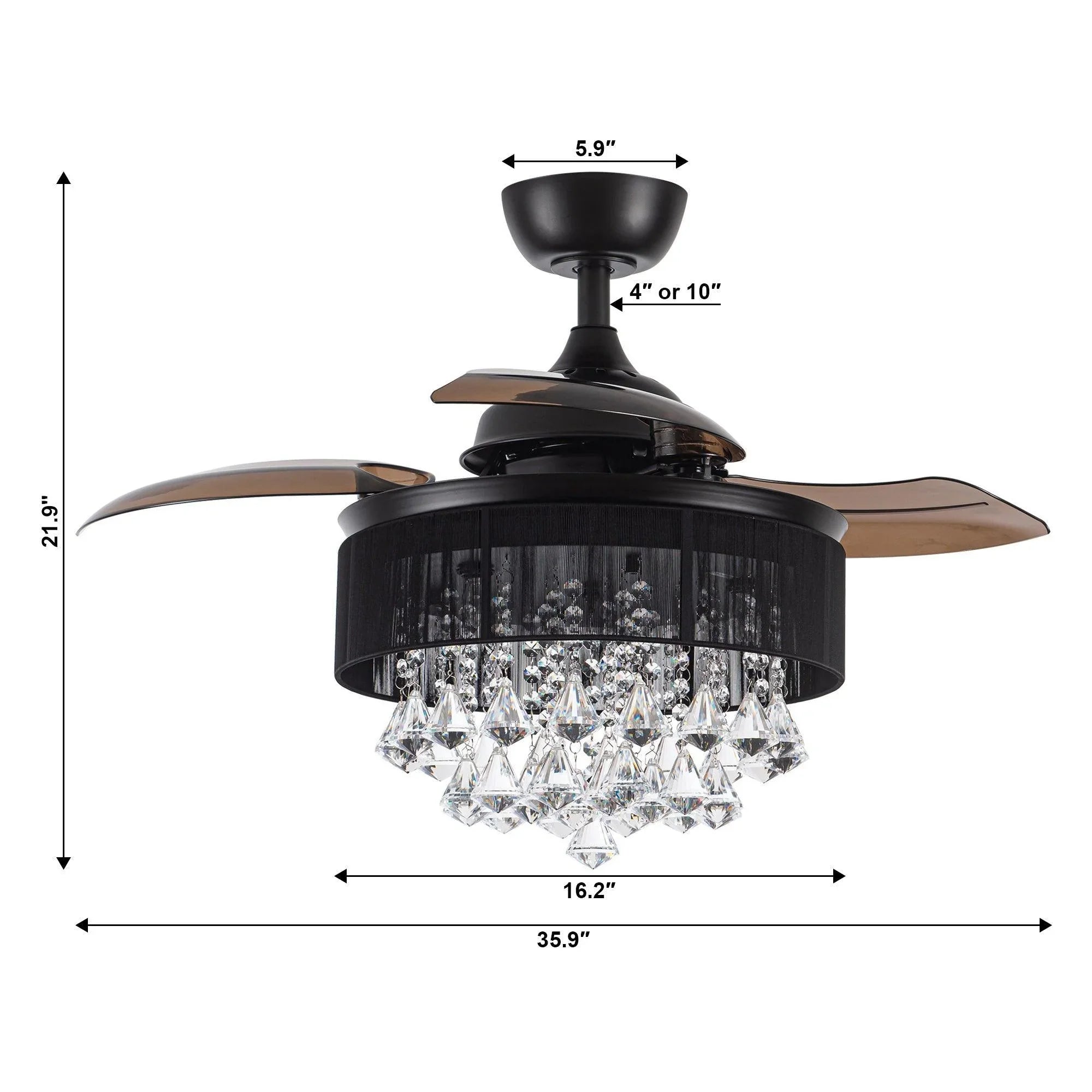 36" Bangaiore Modern Crystal Ceiling Fan, Downrod Mount with LED Light & Remote Control 36" Bangaiore Modern Crystal Ceiling Fan, Downrod Mount with LED Light & Remote Control