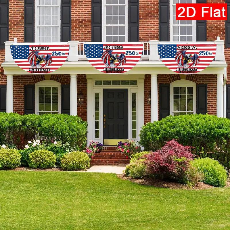 2D Flat American Flag Bald Eagle Semi-Circular Garden Flag |   Double-Sided Polyester Outdoor Yard Decor for Patio Lawn Wall - Welcome Spring 250th Anniversary