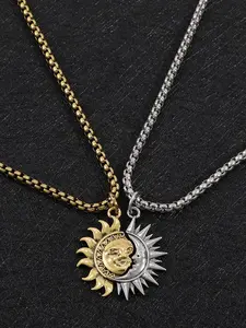 Sun & Moon Design Pendant Necklace, Stainless Steel Jewelry for Party, Daily Clothing Decor, Trendy All-match & Exquisite Jewelry for Birthday Gift, Necklace Set