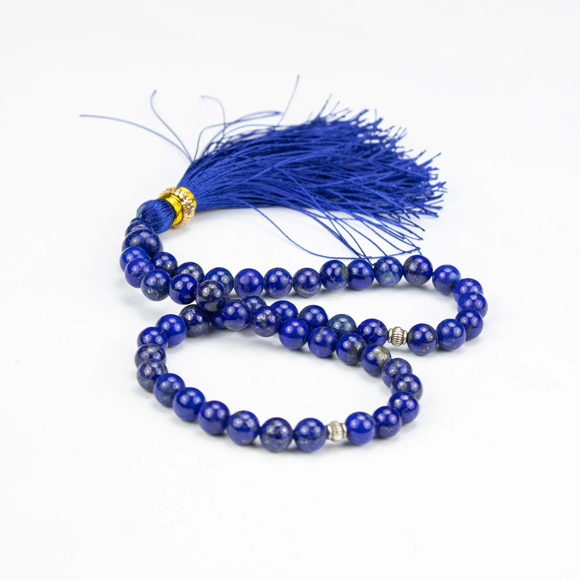 Afghan Lapis Lazuli Tasbih 51 Beads – Natural Blue Gemstone Prayer Beads with Pyrite – Handmade Misbaha
